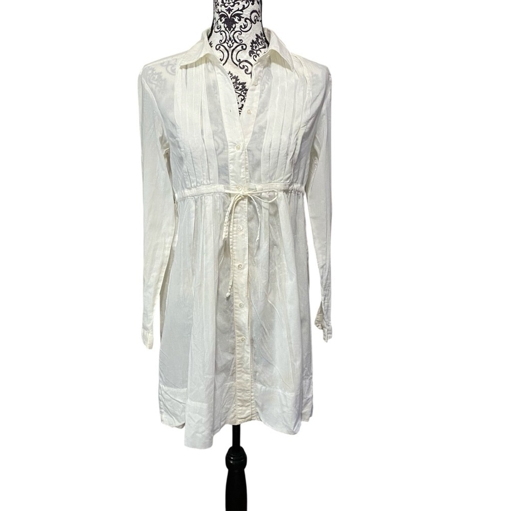 Zara White Smocked Button-Front Cotton Shirt Sz-Small